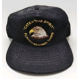 Vintage Corduroy Trucker Hat Cap Snapback Made In USA 80s Florida National Guard